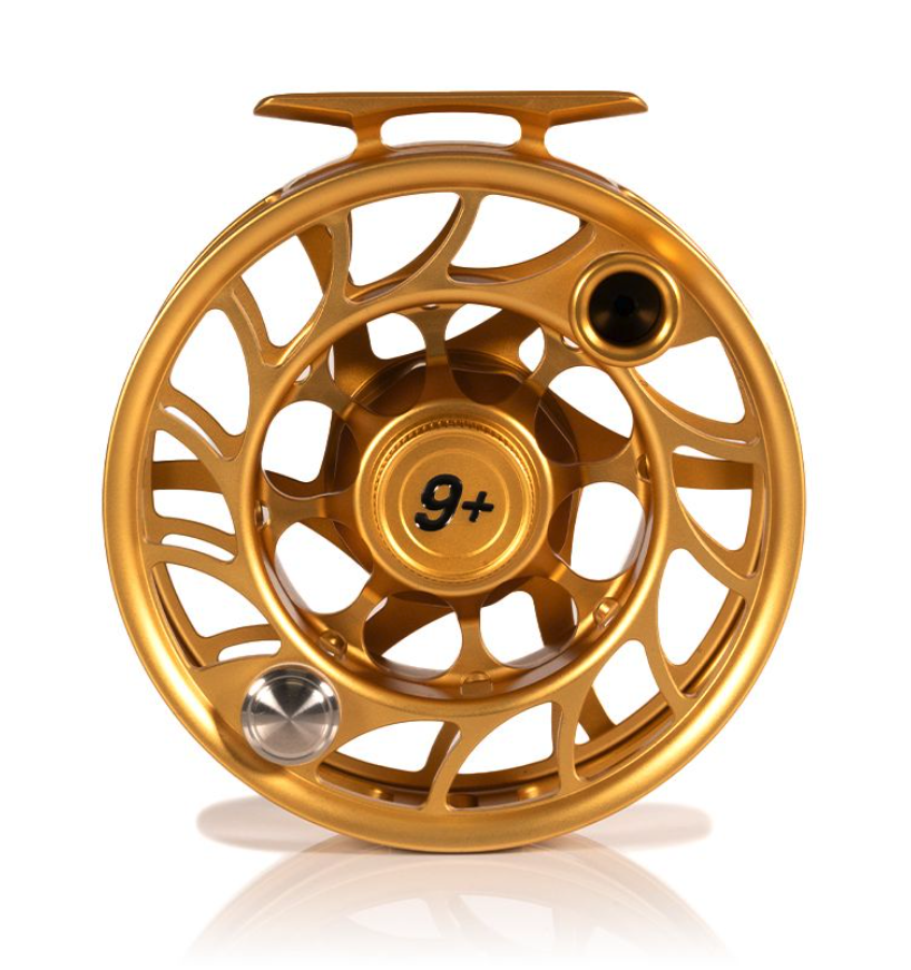 Hatch Iconic Fly Reel 9 Plus Fool's Gold Limited Edition Front view of Hatch Iconic Fly Reel 9 Plus Fool's Gold Limited Edition