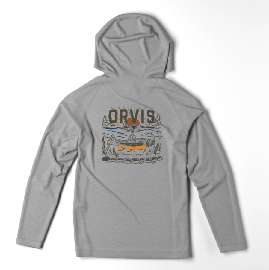 Orvis DriCast Logo Hoodie Light Grey Heather Back Back graphic of Orvis DriCast Logo Hoodie Light Grey Heather