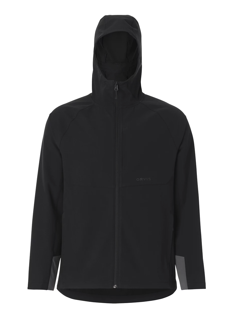 Orvis PRO LT Softshell Hoodie Black Front of black color Orvis PRO LT Softshell Hoodie