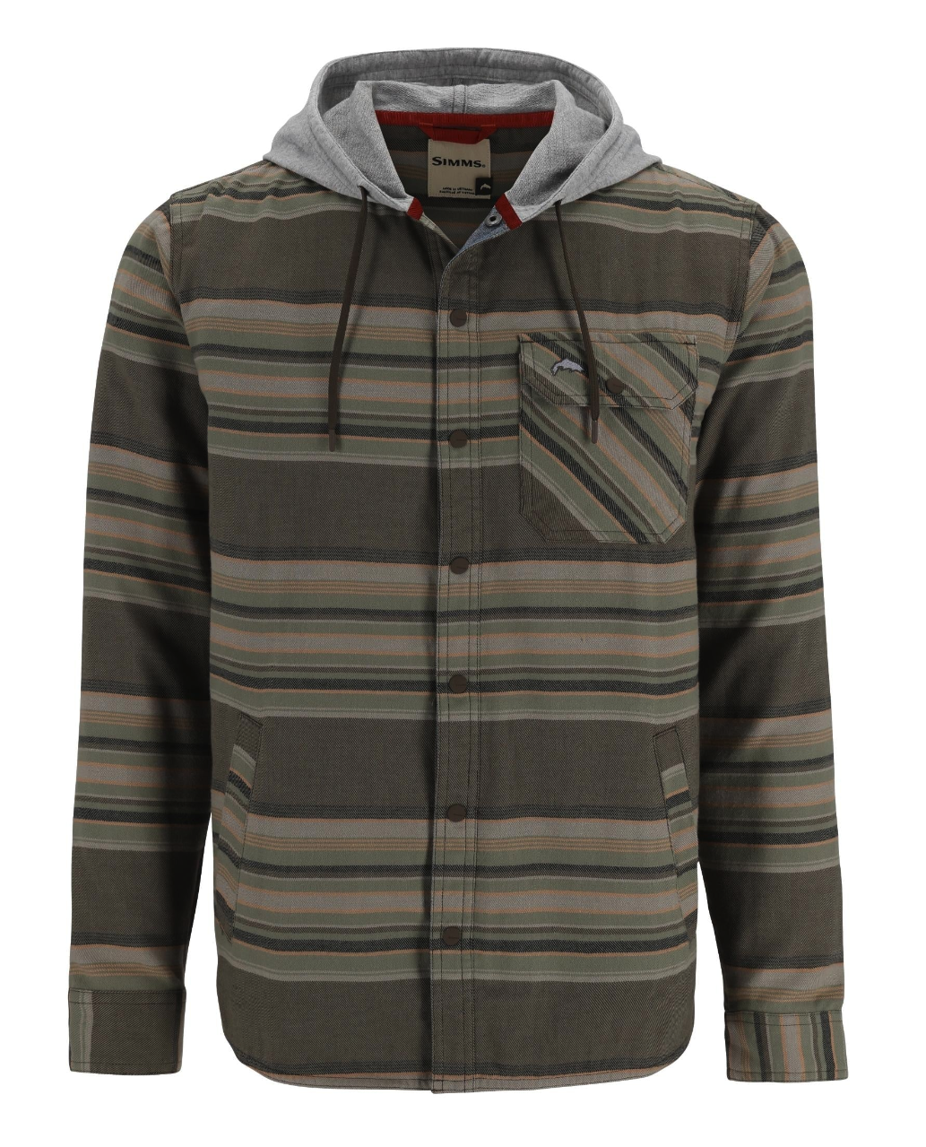Simms Santee Flannel Hoody Hickory / Dolomite Men's Simms Santee Flannel Hoody - classic flannel with added hood for extra warmth.