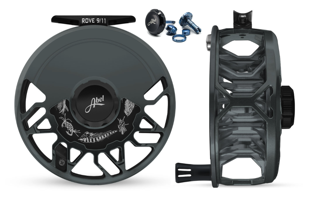 Abel Rove Ti 9/11 fly fishing reel in slate color with titanium components.