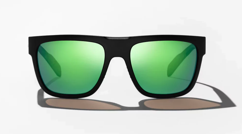 Front view of  Bajio Caballo Polarized Sunglasses Black Matte Green Mirror color.