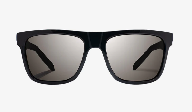 Front view of the Bajio Hopedale Polarized Sunglasses Black Gloss Silver Mirror color.