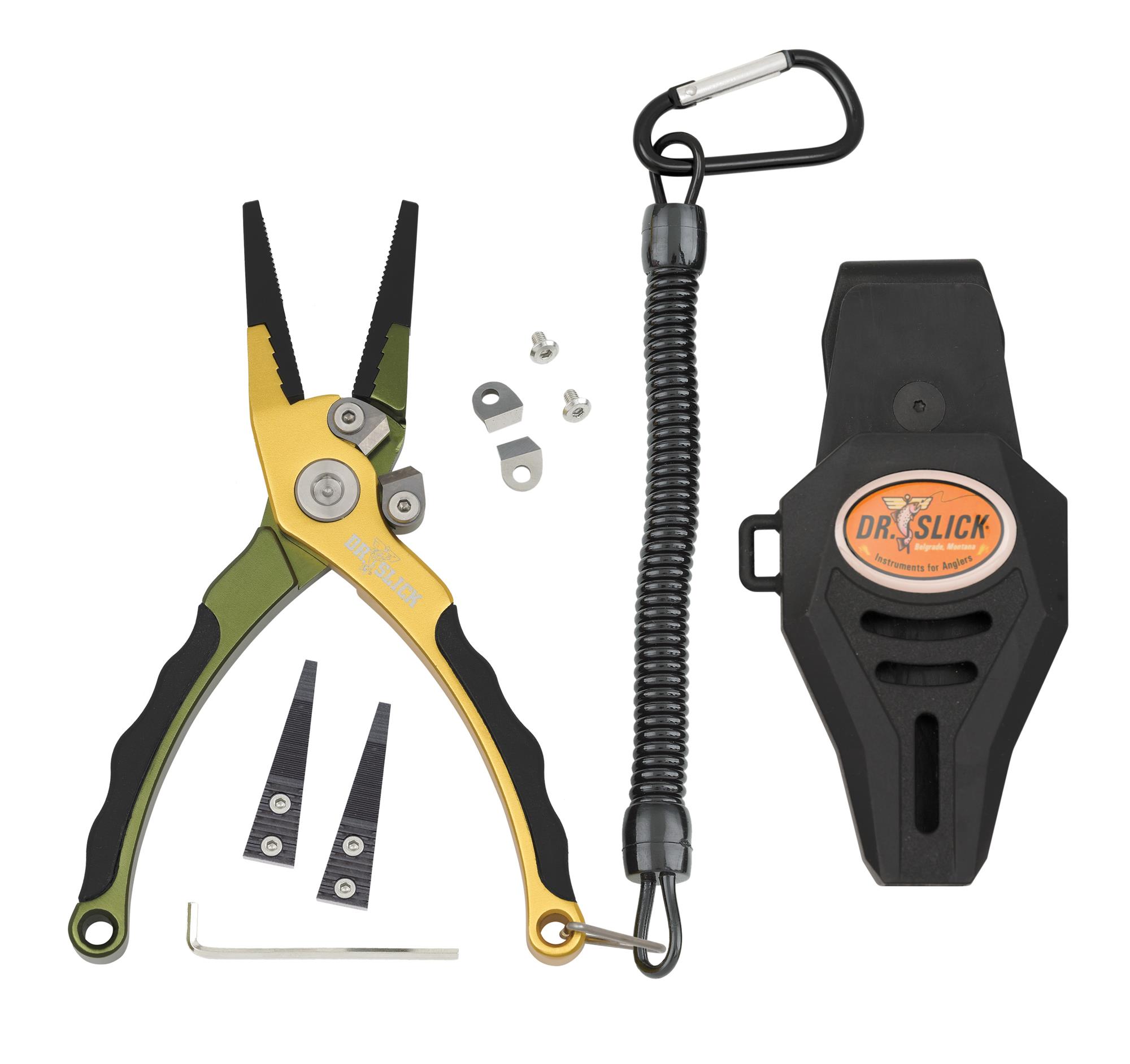 Corrosion-resistant fishing pliers with tungsten carbide cutters, perfect for bass and trout fishing.