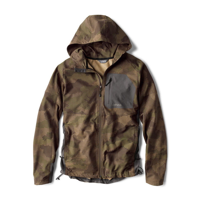 Orvis Men's PRO LT Softshell Hoodie for lightweight weather protection.