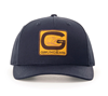 Grundens G Trout Trucker Hat featuring an embroidered trout patch with breathable mesh back for outdoor comfort.