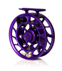 Angled view of Hatch Iconic Fly Reel 5 Plus Phantom Purple Limited Edition