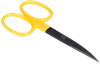 Professional fly tying scissors with straight and curved blade options, designed for cutting durability and control.