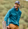 Men's packable waterproof jacket for hiking and fishing.