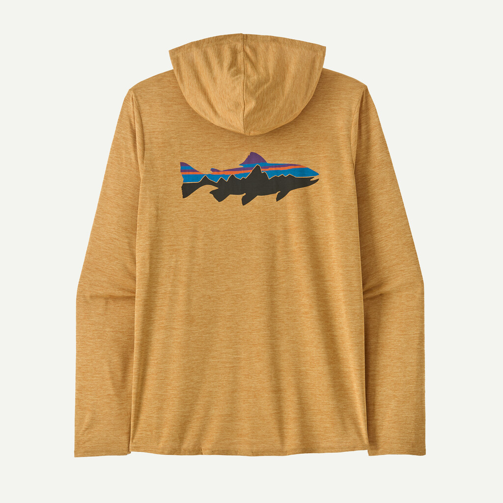 Patagonia Capilene Cool Daily Graphic Hoody in Fitz Roy Trout: Beeswax Tan X-Dye