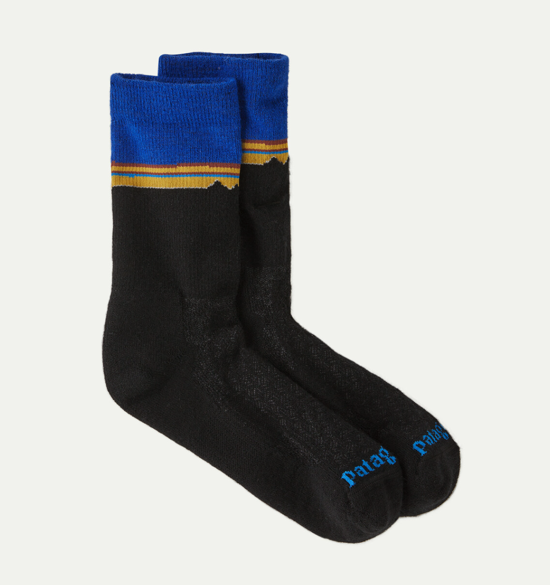 Patagonia Merino Wool Blend Crew Socks in Classic Fitz Roy Viking Blue color