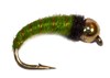 Weighted caddis larva with bright green body