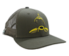 Durable outdoor hat with a carp-themed design.