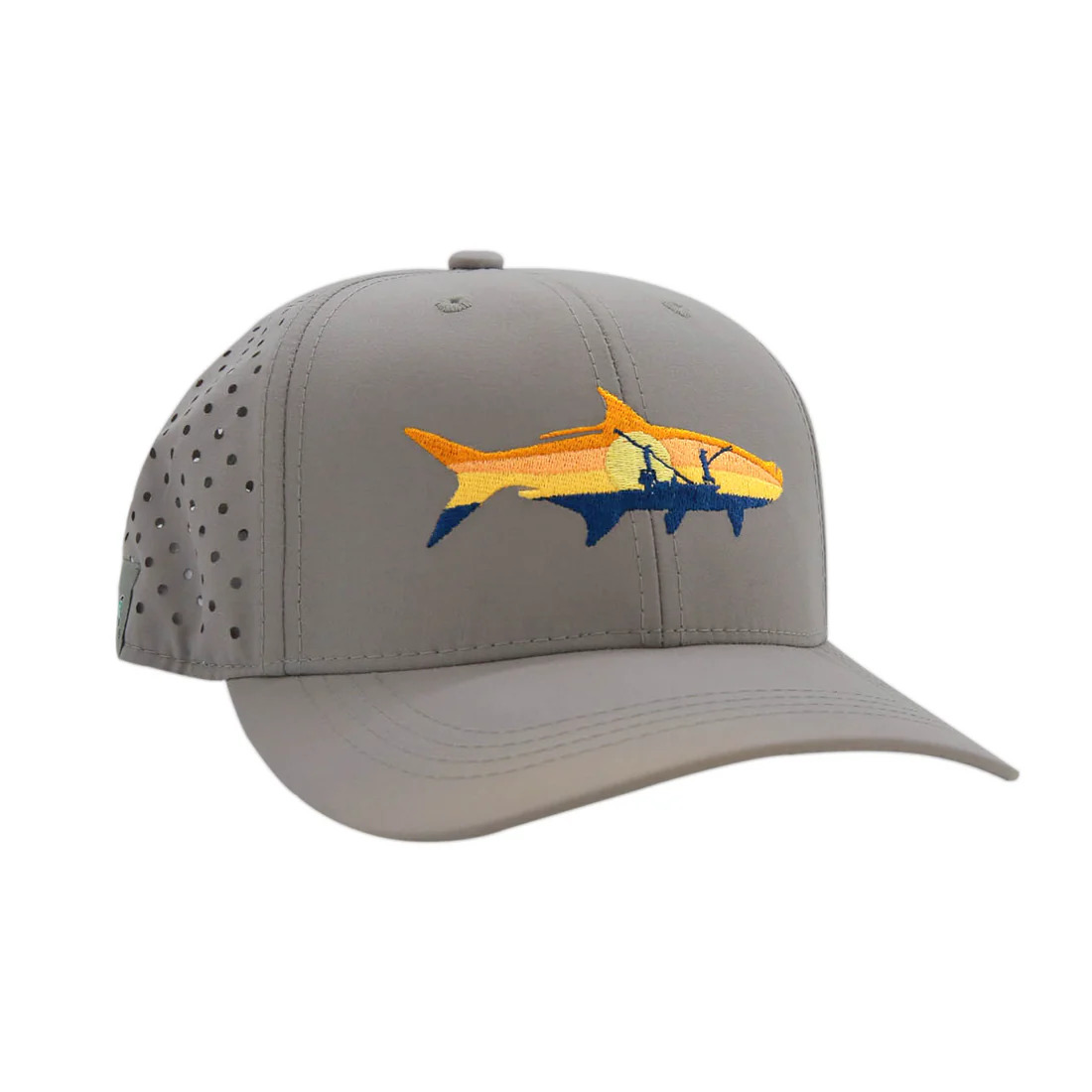 Grey hat with a mesh back and tarpon design