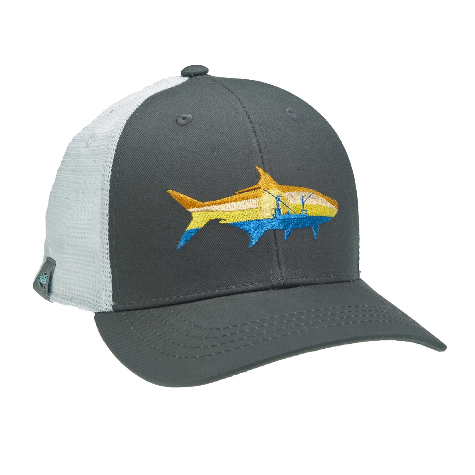 Tarpon Sunrise design hat, ideal for fishing, available for fast ordering.