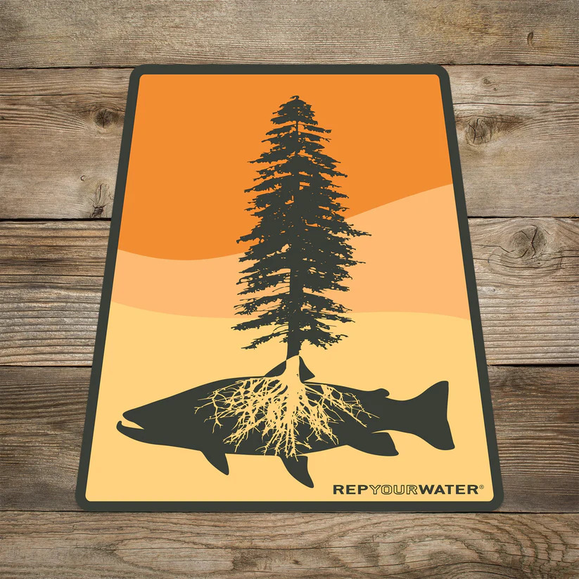 Sticker showing tree roots going into a fish