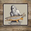 Sticker of a Sasquatch holding a brown trout