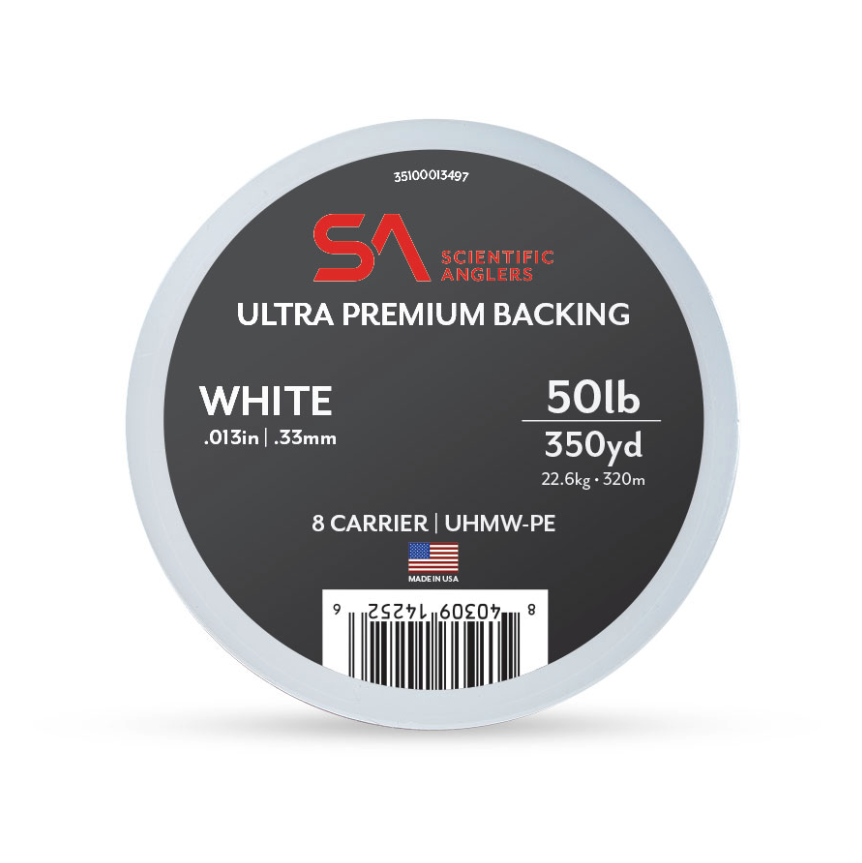 Scientific Anglers UHMW-PE Ultra Premium Backing with 65lb hollow core for smooth fly line connection and superior strength