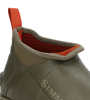 Detailed view of the slip-on design of Simms Challenger fishing shoes, highlighting their easy on-off feature.