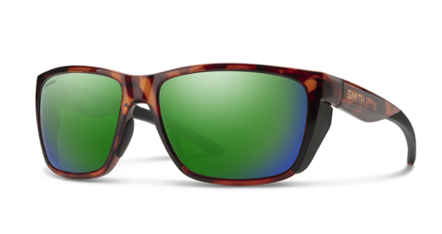 Smith Longfin Polarized Sunglasses in tortoise frame with green mirror lenses.