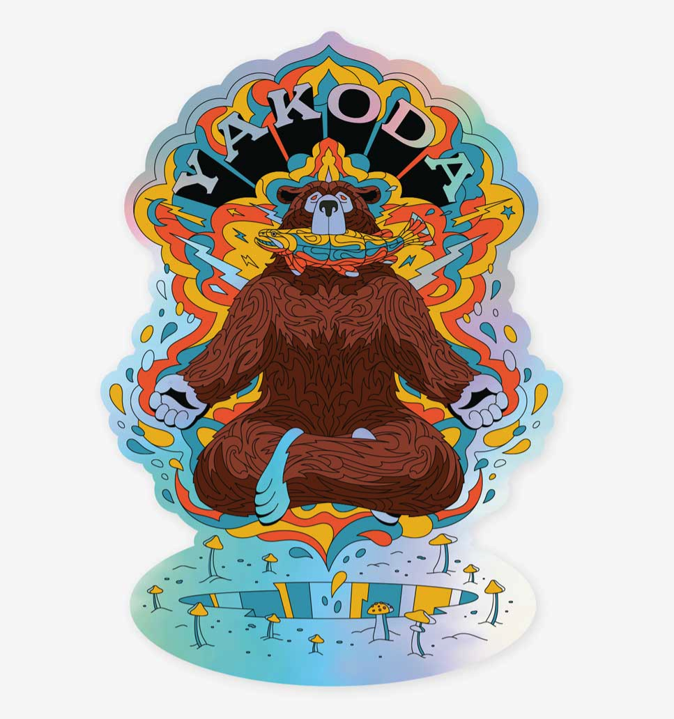 Trippy Grizzly Holographic Sticker by Yakoda - Unique, eye-catching decal with vibrant holographic design for a standout look